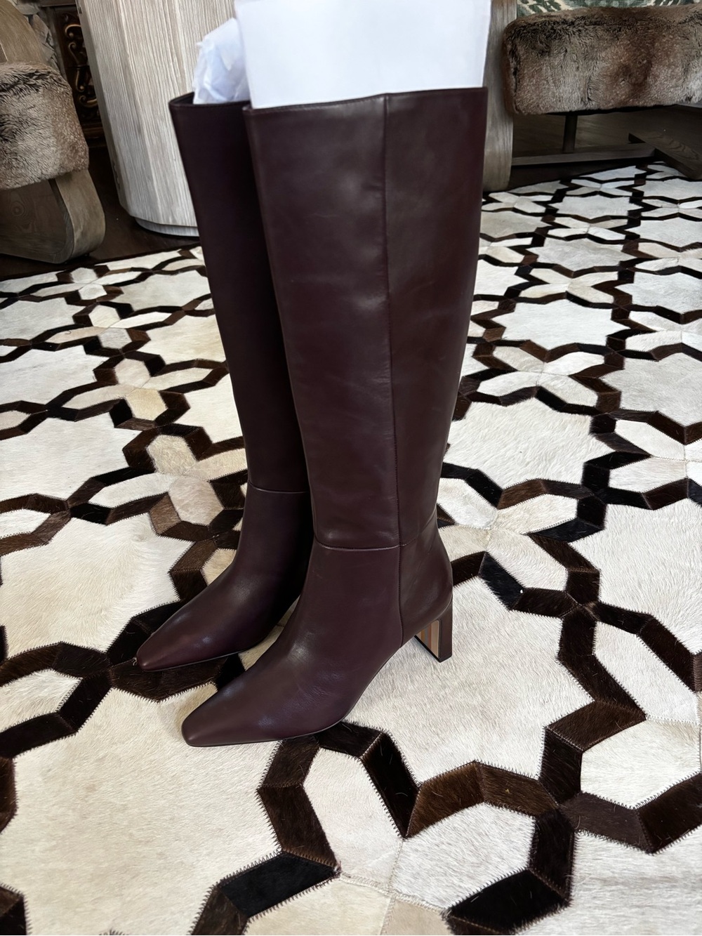 Sam Edelman Burgundy/Brown DARK CHERRY WINE LEATHER Block Heel Boots